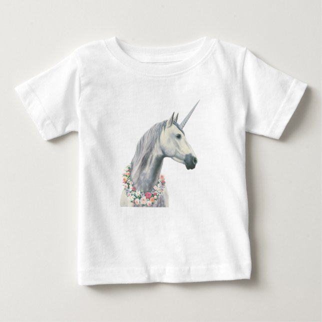 Spirit Unicorn med blommor runt Nacke T Shirt (Framsida)