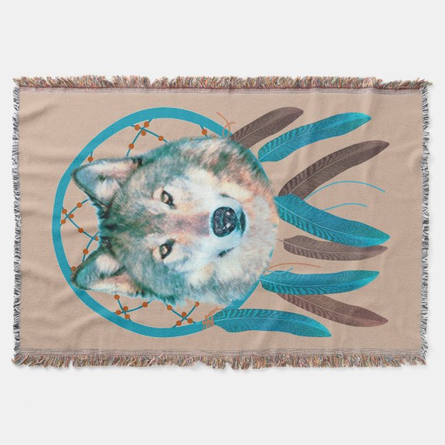 Spirit Varg Dream Catcher Anpassningsbar Throw Bla Filt (Framsidan)