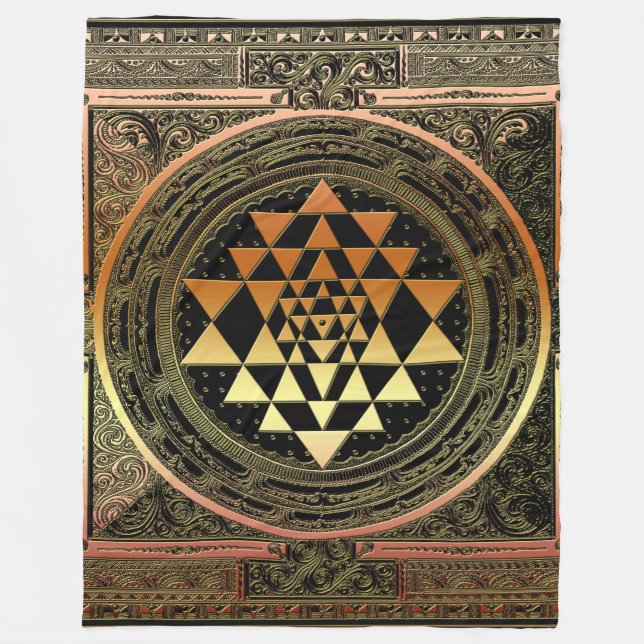 Spirital guld för svart för ullfiltSriYantra yoga Fleecefilt (Framsidan)