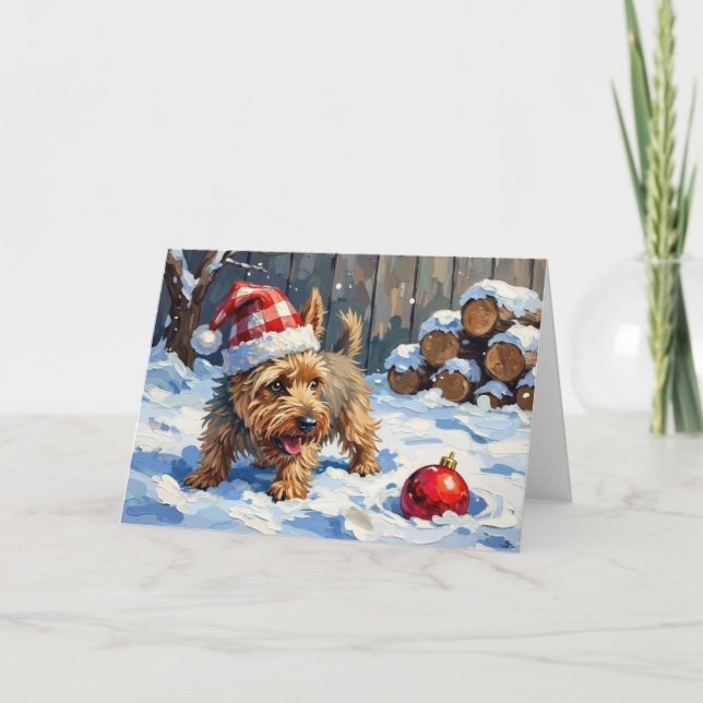 Spirited Cairn Terrier Dog Digging for Christmas T Kort (Framsida)