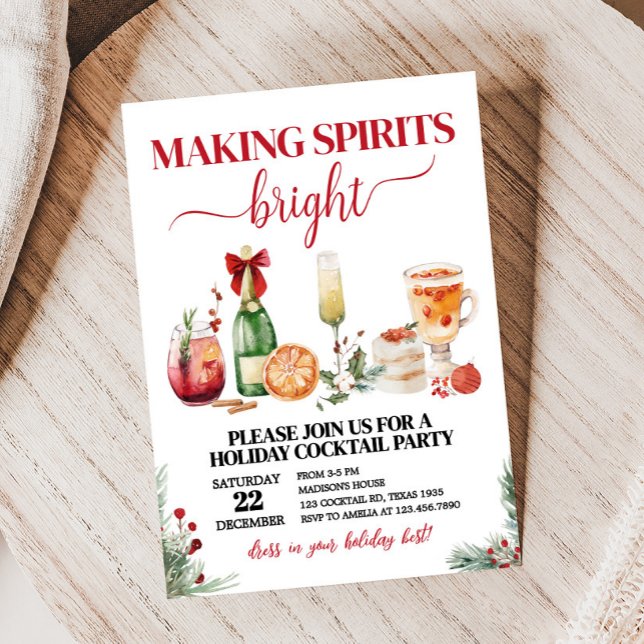 Spirits Bright Cocktail Helgdag jul Party Inbjudningar (Making Spirits Bright Cocktail Holiday Christmas Party Invitation)