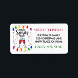 Spirits Bright Cocktail Julbelysning Address Adressetikett<br><div class="desc">Drickande humor tema Jul returadress etiketter (eller fraktetiketter) har alkoholhaltiga drycker och "Making Spirits Bright" bildtexten ramad av festliga julbelysningar och färgglad konfetti. Anpassa med din adress och högtidliga hälsningar (visas med God Jul och Gott Nytt År). Originalkonst KL Stock.</div>