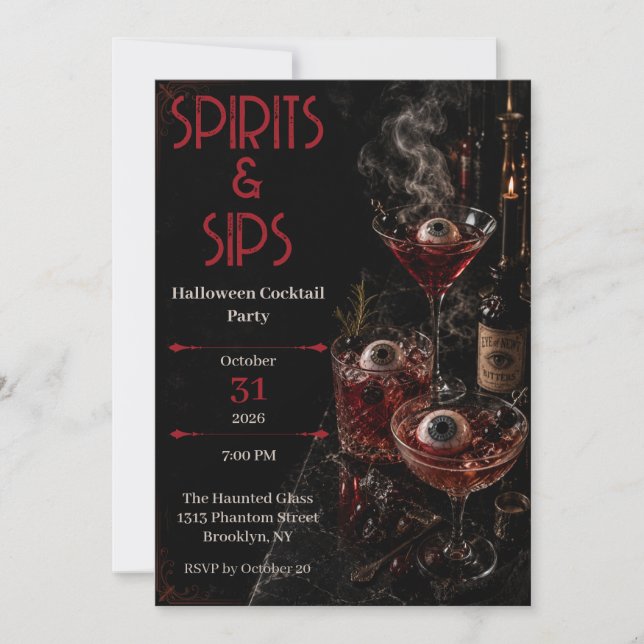 Spirits & Sips Halloween Cocktail Party Inbjudan (Framsida)