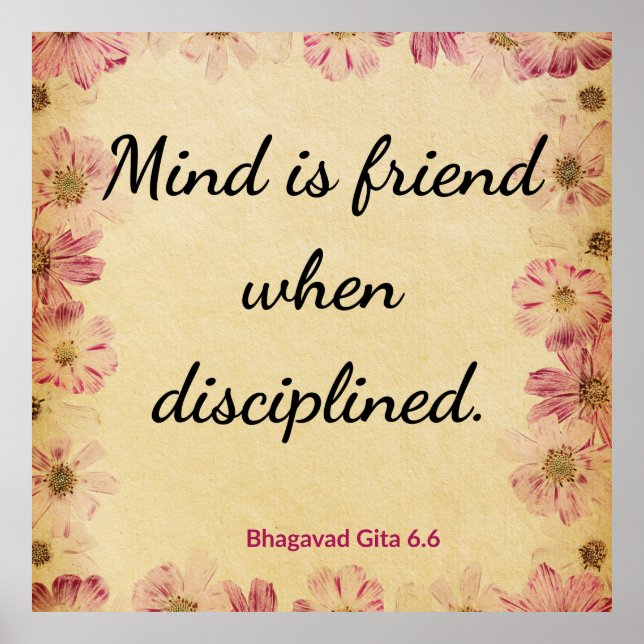 Spiritual Beige Pink Gita Disciplined Mind Print Poster (Framsidan)