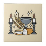 Spiritual Faith and Grace – Uplifting Christian Kakelplatta<br><div class="desc">Celebrate faith with this meaningful 'Nourished by Grace,  Sustained by Faith' design featuring communion elements like a chalice,  bread,  wheat,  and candles. Perfect for Christian gifts,  apparel,  and home decor.</div>