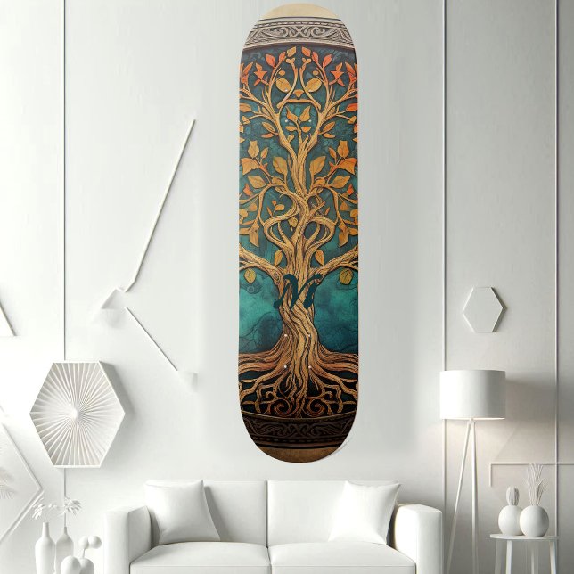 Spiritual Tree of Life Whimsical Ocean Blue Funky  Mini Skateboard Bräda 18,5 Cm (Spiritual Tree of Life Whimsical Ocean Blue Funky Skateboard)