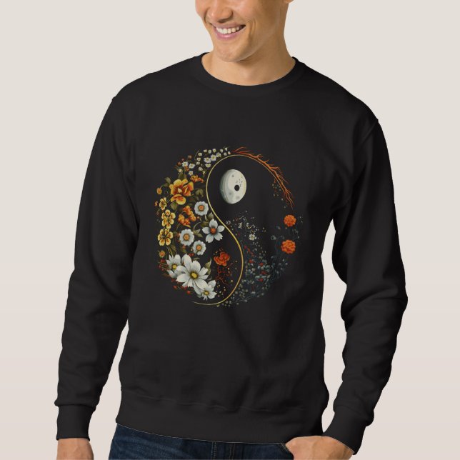 Spiritual Yoga Floral Yin Yang Flowers Symbol Lång Ärmad Tröja (Framsida)
