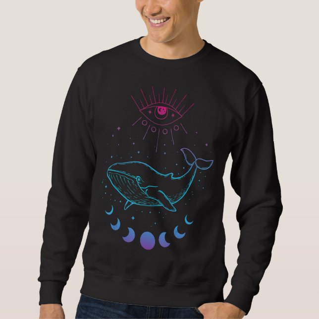 Spiritualitet Pagan Boho Nature Måne Whale Lång Ärmad Tröja (Framsida)