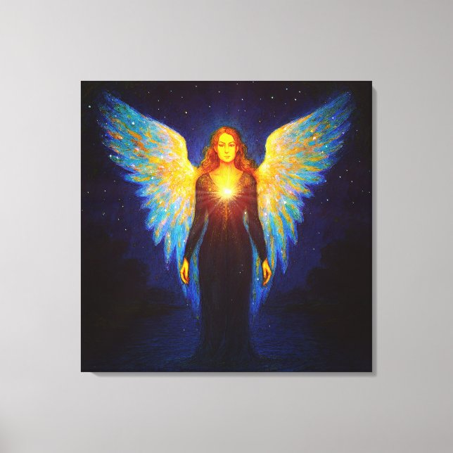 Spirituell Leuchtender Engel bei Nacht am See Canvastryck (Framsida)