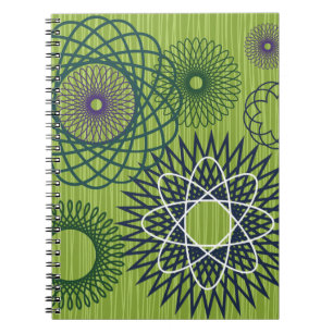 Spirograph Geometric Mönster Blue Grönt Anteckningsbok Med Spiral