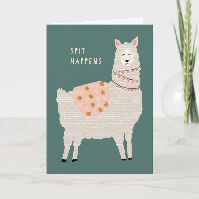 Spit Happens Dillama Llama Greeting Card Kort (Framsida)
