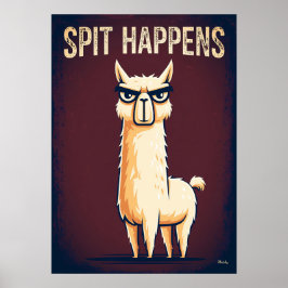 Spit Happens – Rollig Llama Serieteckenkonst Poster