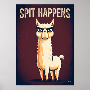 Spit Happens – Rollig Llama Serieteckenkonst Poster