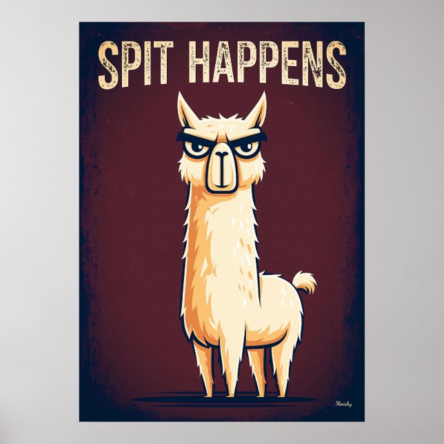 Spit Happens – Rollig Llama Serieteckenkonst Poster (Framsidan)