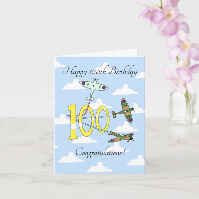 Spitfire 100 Birthday (Blå himmel) Kort (Orkide)