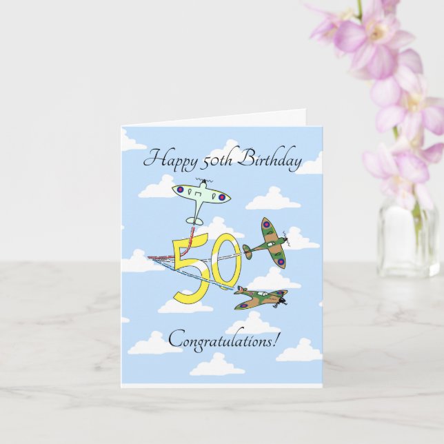 Spitfire 50 Birthday (Himmel) Kort (Orkide)
