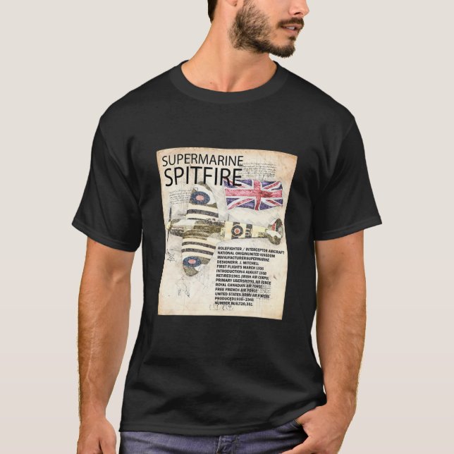 Spitfire Aircraft RAF WW2 Flygplan Flygplan Da Vin T Shirt (Framsida)