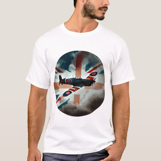 Spitfire Airplan Fighter Flygplan England Storbrit T Shirt (Framsida)