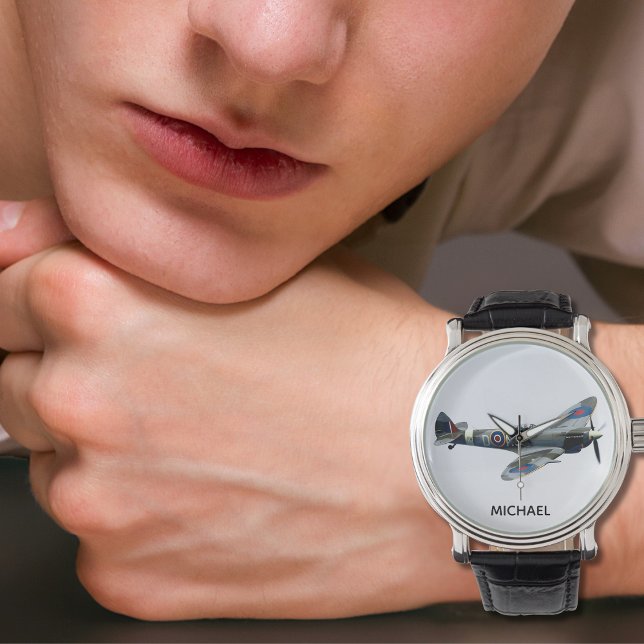 Spitfire Airplane Photo Cool Custom Pilot Name  Armbandsur (Skapare uppladdad)