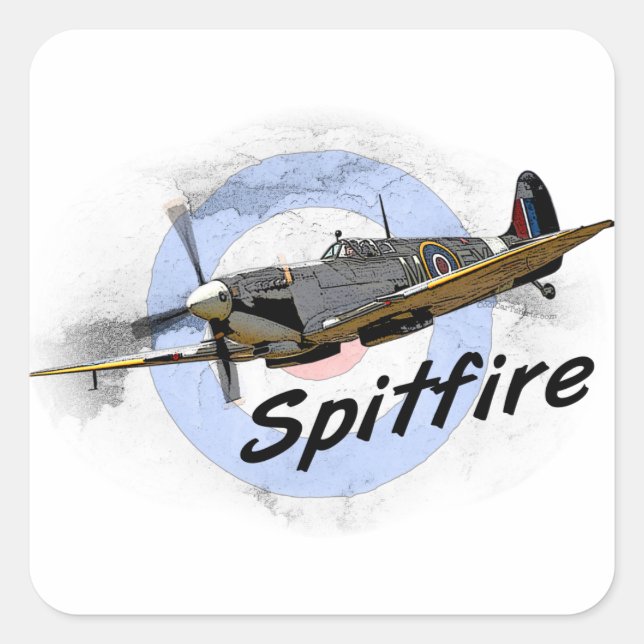 Spitfire Fyrkantigt Klistermärke (Framsida)