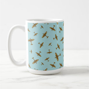 Spitfire Krig Flygplan Mönster på Pastel Blue Kaffemugg