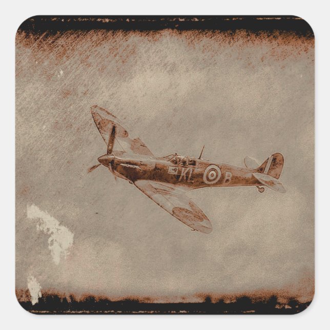 Spitfire Nostalgia Fyrkantigt Klistermärke (Framsida)