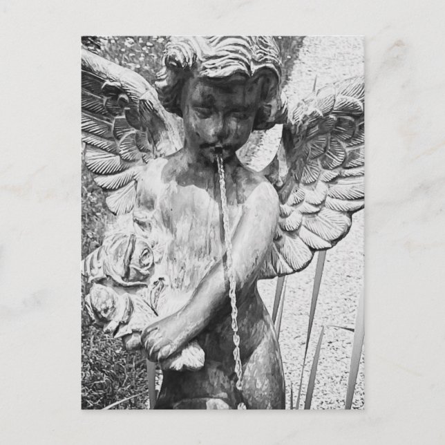 Spitting Stone Angel Fountain Sculpture Photo Vykort (Framsida)