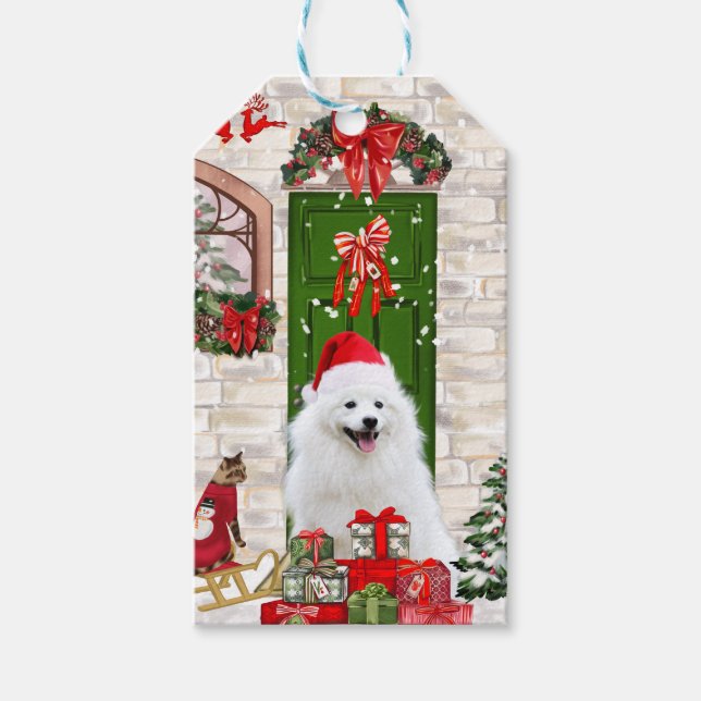 Spitz Hund jul Presentetikett (Framsidan)