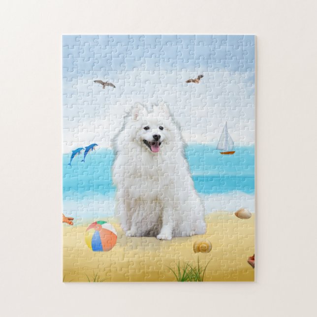 Spitz Hund på Beach Pussel (Vertikal)