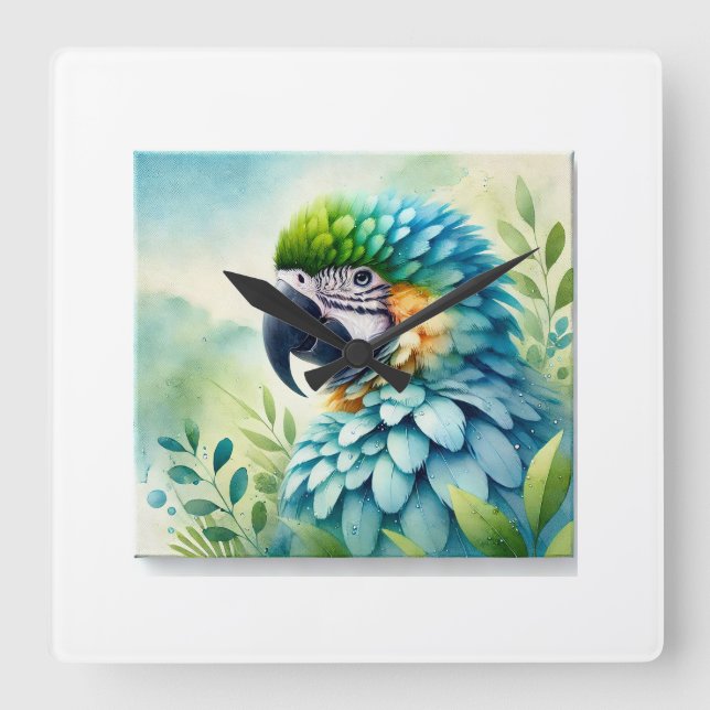 Spixs Macaw 081024AREF133 - Watercolor Fyrkantig Klocka (Framsida)