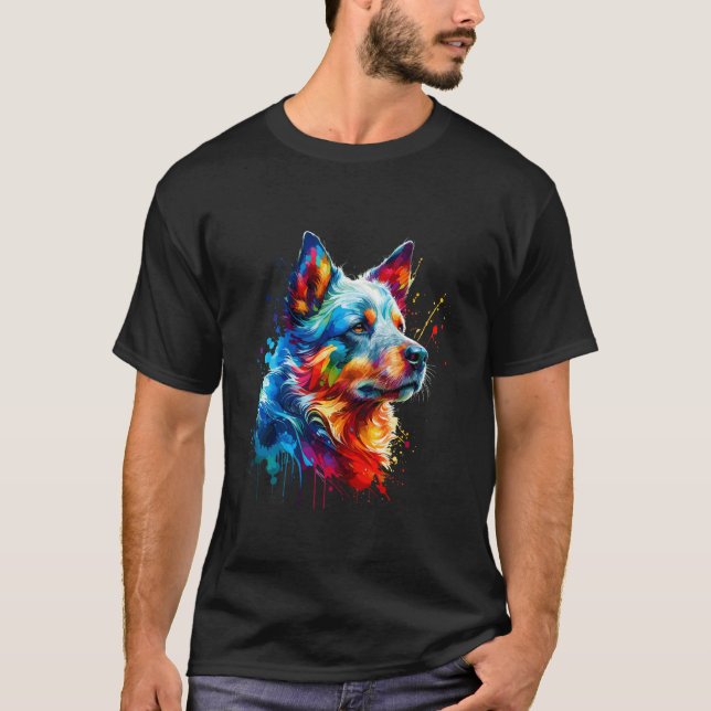 Splash Art Australian Cattle Dog T Shirt (Framsida)