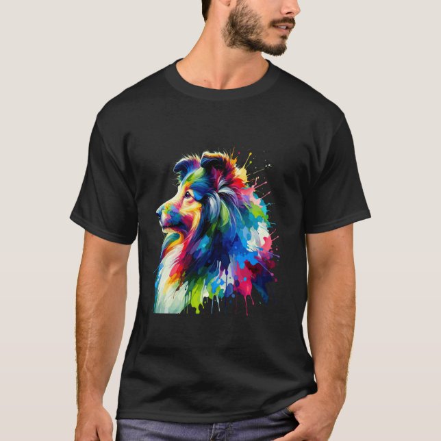Splash Art Shetland Sheepdog Sheltie T Shirt (Framsida)