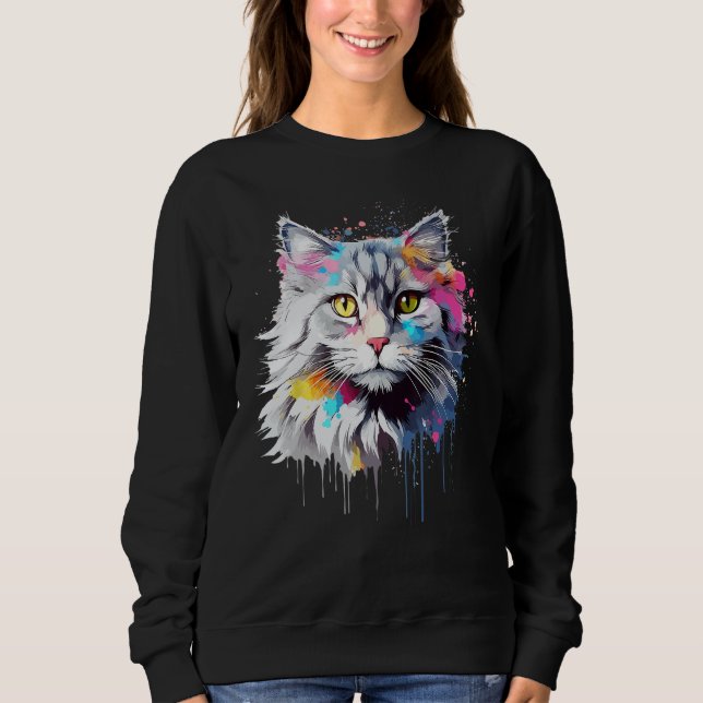 Splash Art Siberian Cat Face Colorful T Shirt (Framsida)
