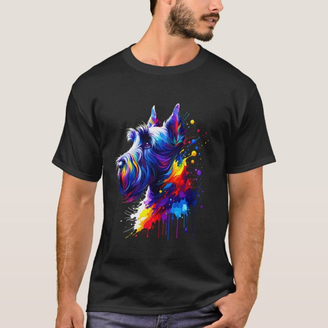 Splash Art Skotsk Terrier Scottie Terriers T Shirt (Framsida)
