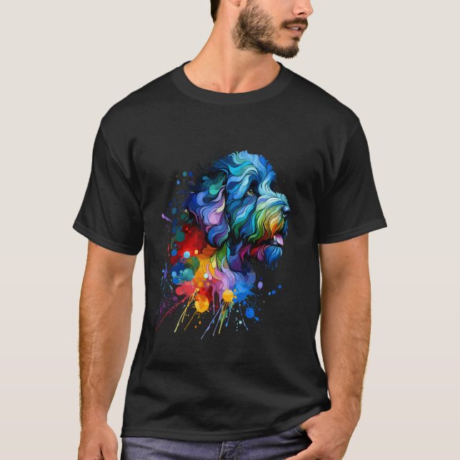 Splash Art Spansk Vattenhund T Shirt (Framsida)