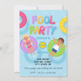 Splash Bash Barn Poolparty Födelsedag Inbjudningar