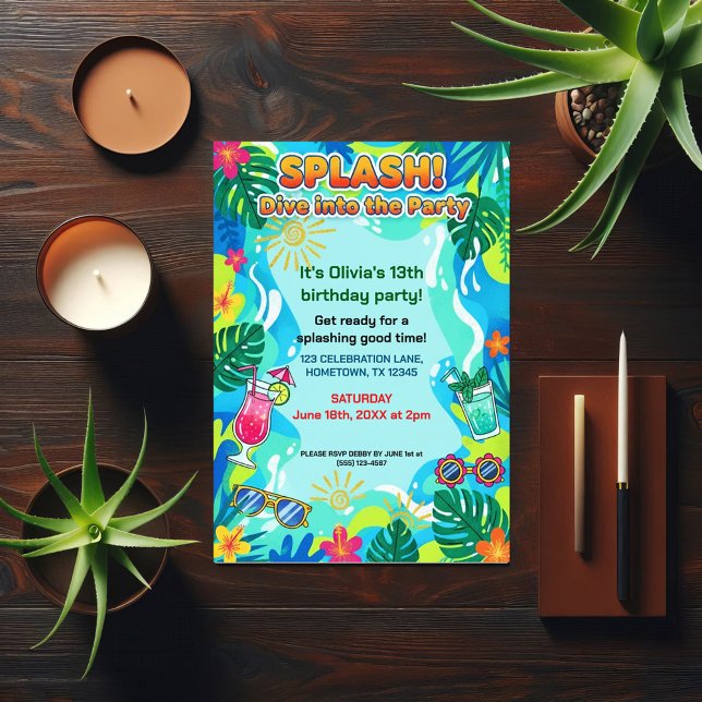 Splash Dive Summer Birthday Party Inbjudningar (Skapare uppladdad)
