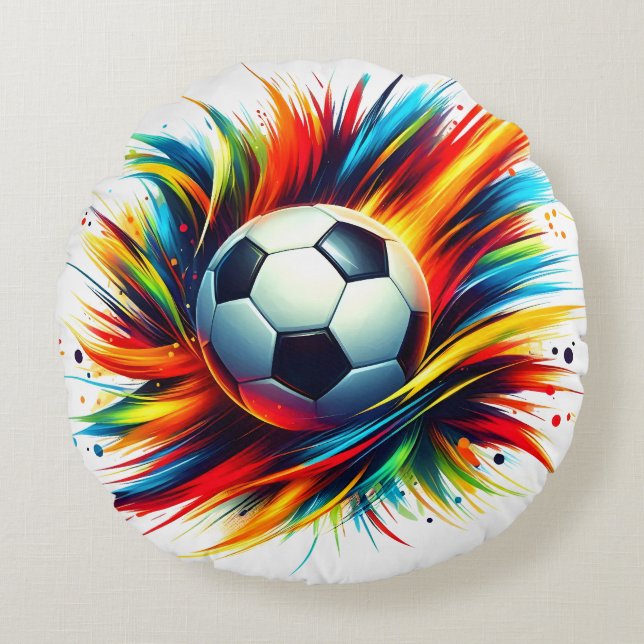 Splash Fotboll Futuristisk Fotboll Abstrakt Rund Kudde (Framsidan)