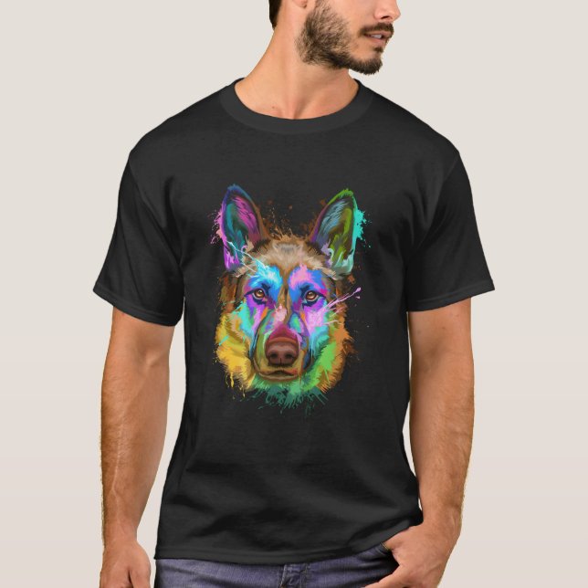 Splash Ger Shepherd Gsd T Shirt (Framsida)