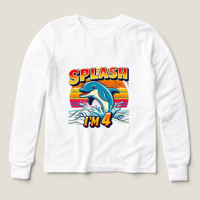 Splash I’m 4 – Cute Dolphin 4th Birthday Design T Shirt (Design framsida)