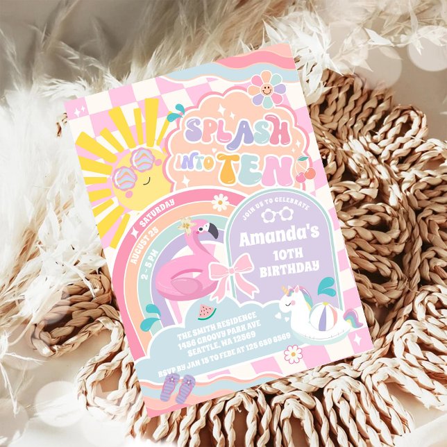 Splash in to Ten Retro Groovy Daisy 10th Birthday  Inbjudningar (Skapare uppladdad)