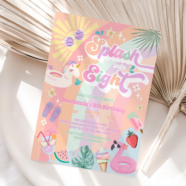 Splash Into Eight Summer Rainbow Sun 8th Birthday  Inbjudningar (Skapare uppladdad)