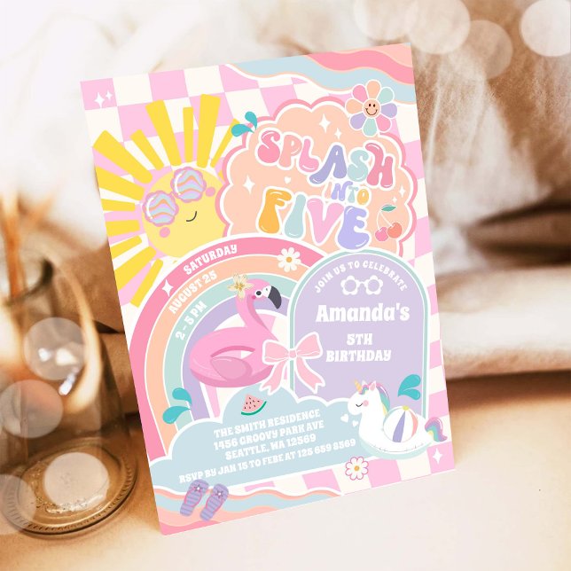 Splash Into Five Cloud Rainbow Disco 5-årsfest  Inbjudningar (Skapare uppladdad)