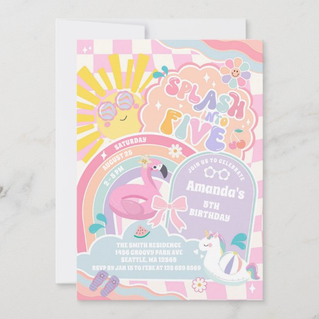 Splash Into Five Cloud Rainbow Disco 5th Birthday  Inbjudningar (Framsida)