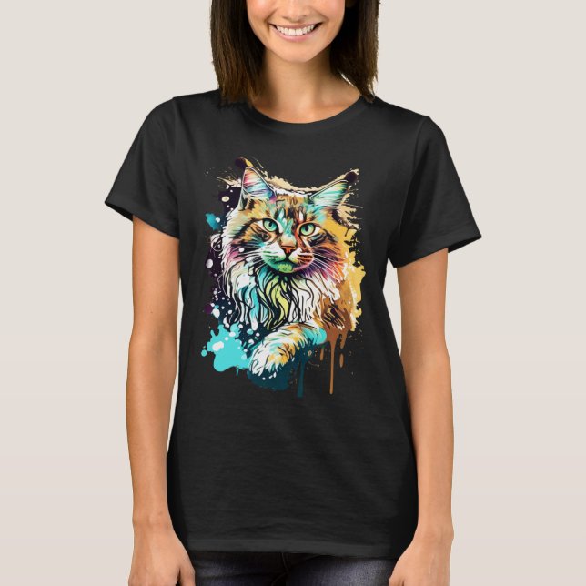 Splash Maine Coon Katt  1 T Shirt (Framsida)