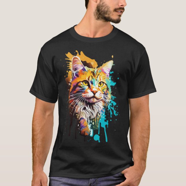 Splash Maine Coon Katt T Shirt (Framsida)