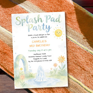 Splash Pad Watercolor Solros Barnkalas Inbjudningar