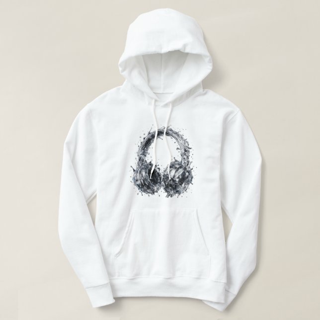 Splash Vatten Hörlurar Fluid Audio Musik Konst Hoodie (Design framsida)