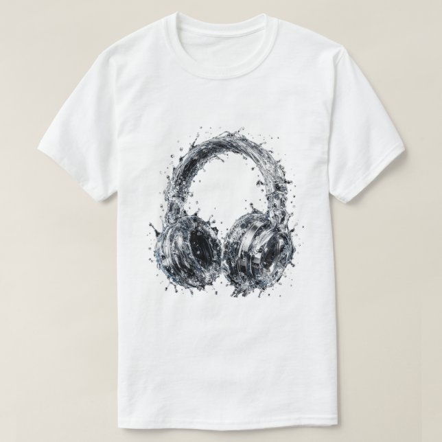Splash Vatten Hörlurar Fluid Audio Musik Konst T Shirt (Design framsida)