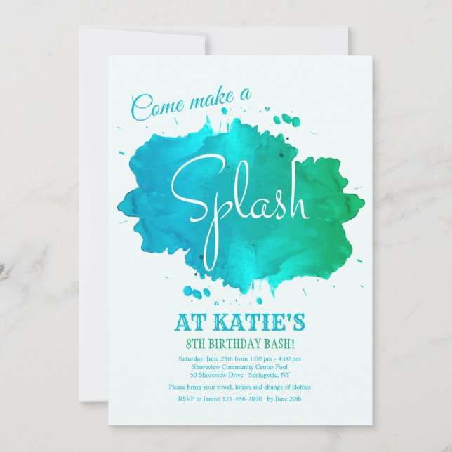Splash Watercolor-inbjudan Inbjudningar (Framsida)